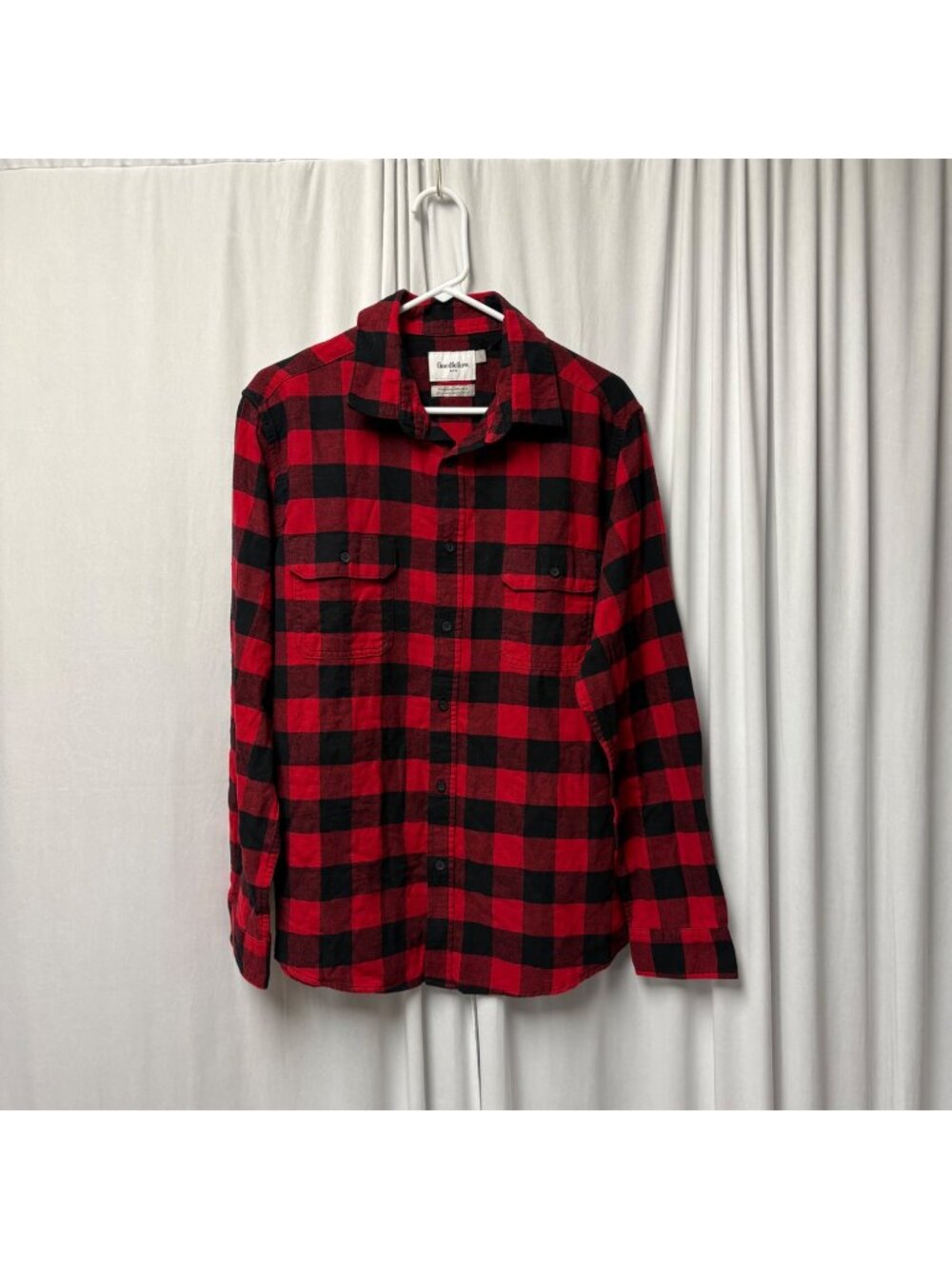 Goodfellow Red Black Buffalo Plaid Shirt Mens Large Long Sleeve Button Down NEW